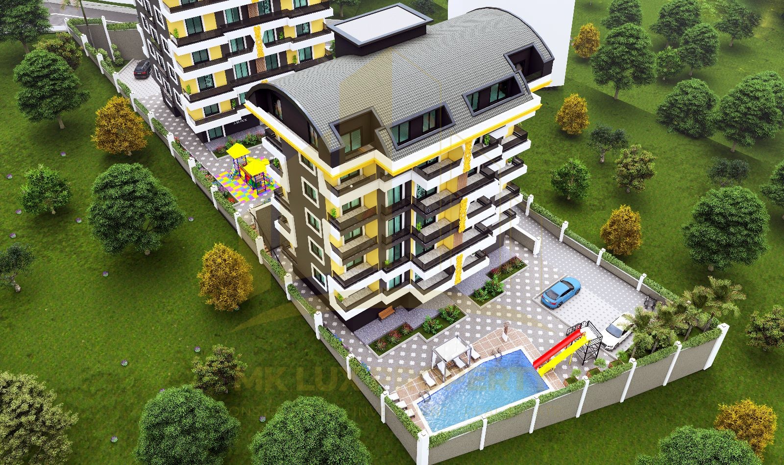 Alanya’nın Çiplaklı semtinde inşaatı devam eden yeni site içindeki daireler 1